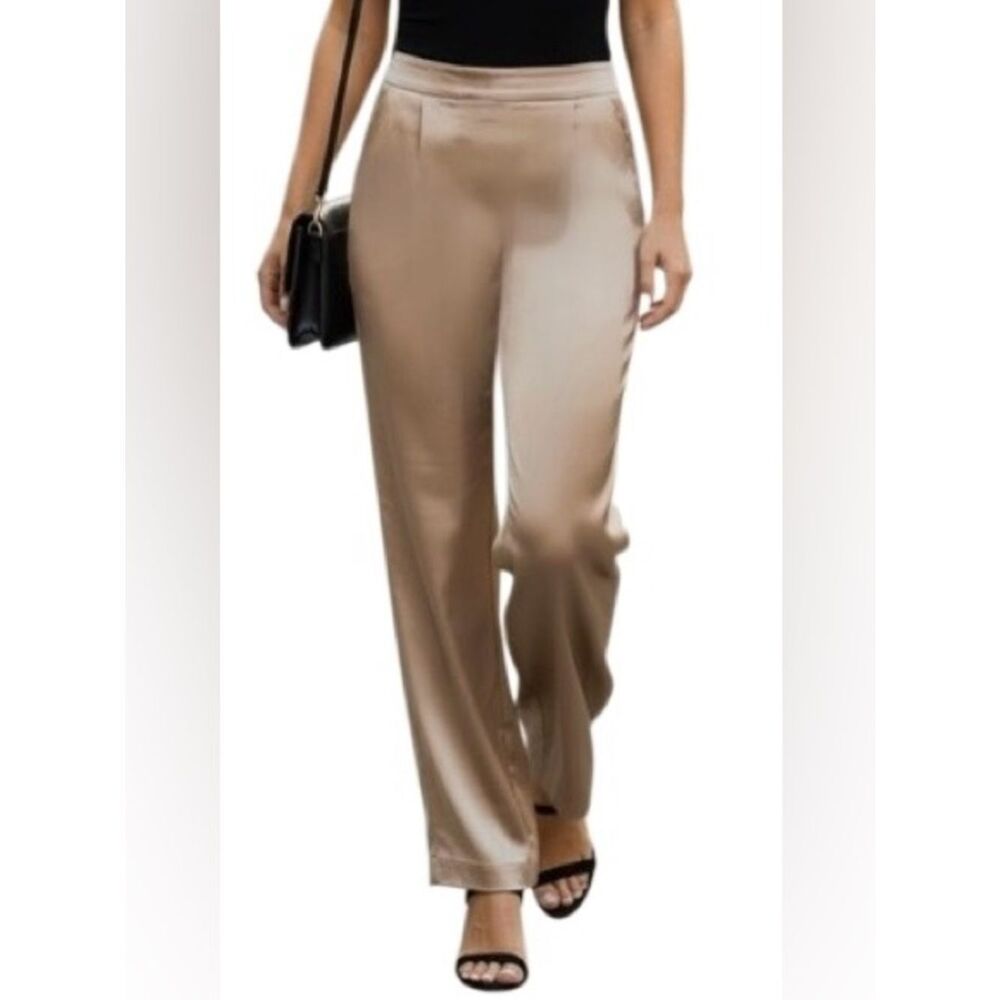 Talbots Silk Satin Wide Leg Pants in Taupe Tan Women’s 10